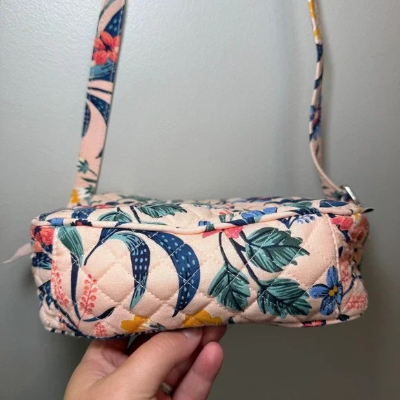 Vera Bradley Quilted Floral Crossbody Bag Peach Multi Double Zip Small Purse - Picture 5 of 11